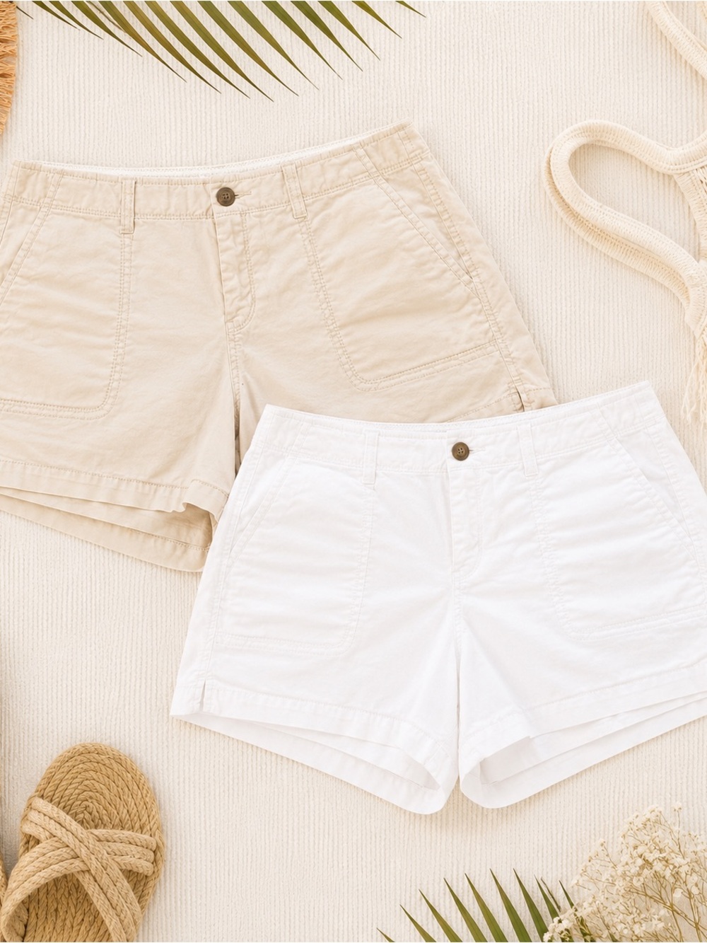 Old Navy Favorite Khakis Perfect 3.5” Shorts Bundle White & Tan Size 12